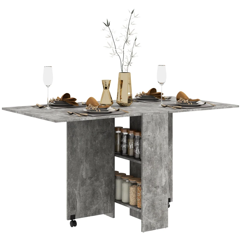 HOMCOM Table pliante de cuisine salle à manger amovible sur roulettes 75L x 140l x 74H cm 2 étagères intégrées en bois
