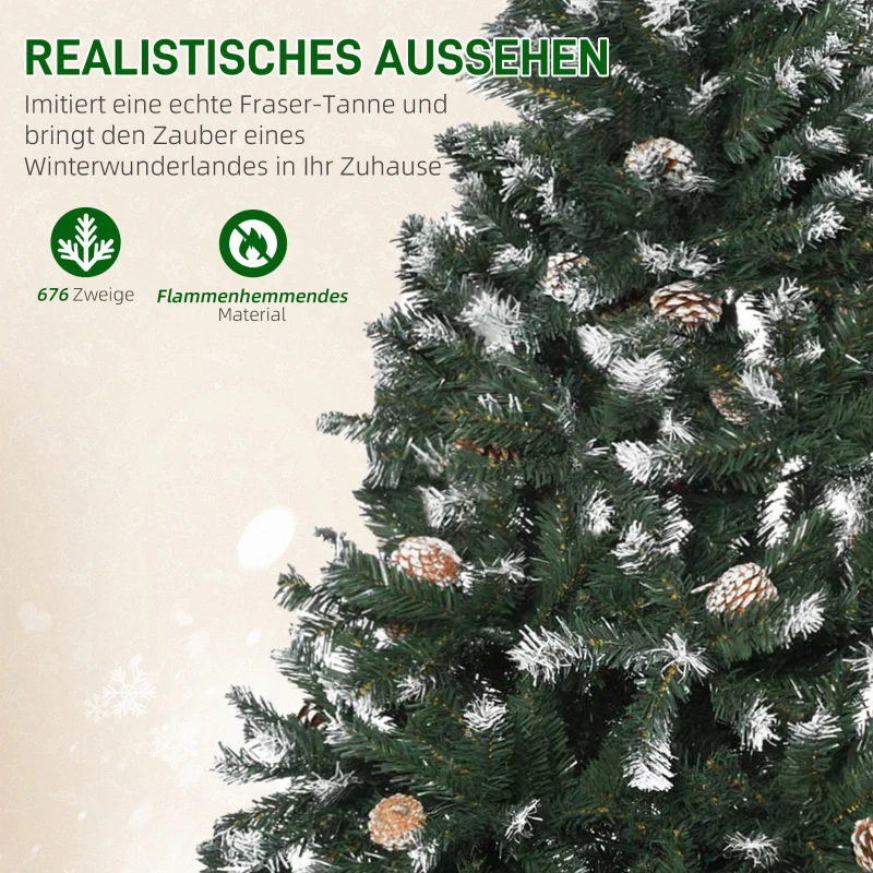 HOMCOM Künstlicher Weihnachtsbaum, 676 Zweige, 41 Zapfen, verschneite Spitzen, feuerfest, 180 cm