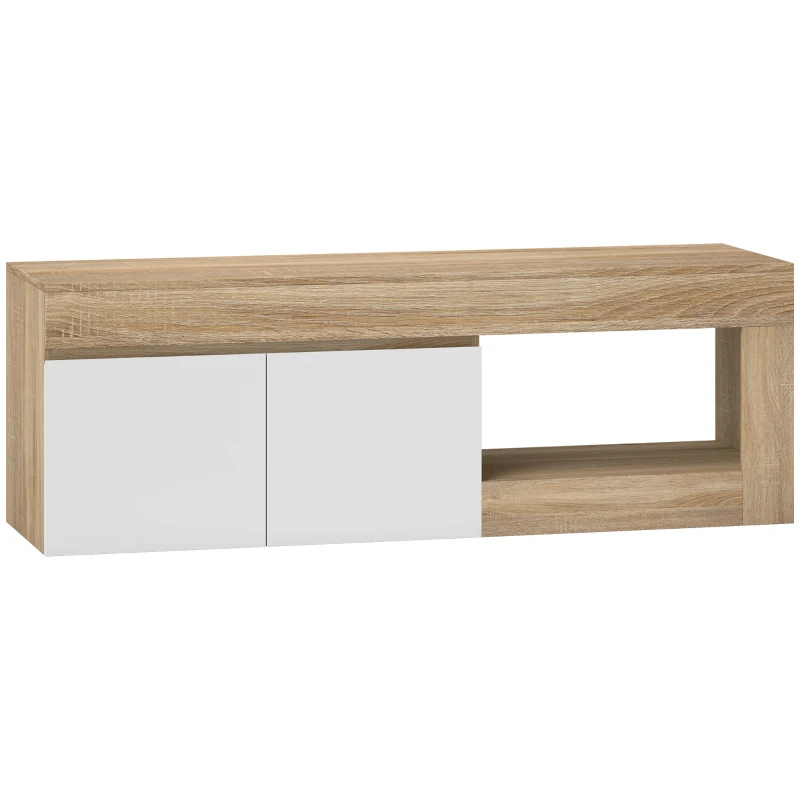 HOMCOM Mesa de TV con 2 Puertas Estante Abierto Mueble de TV para Salón para Televisores de 60 Pulgadas Blanco y Natural
