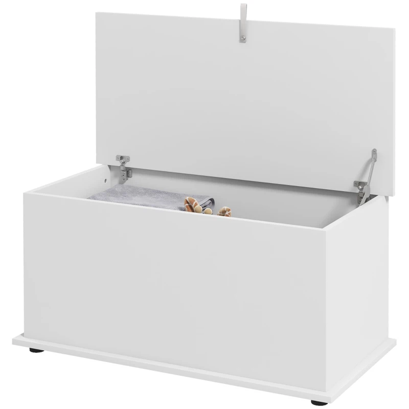 HOMCOM Coffre de rangement, banc de rangement avec couvercle rabattable et charnières de sécurité, 80 x 40 x 40 cm, blanc