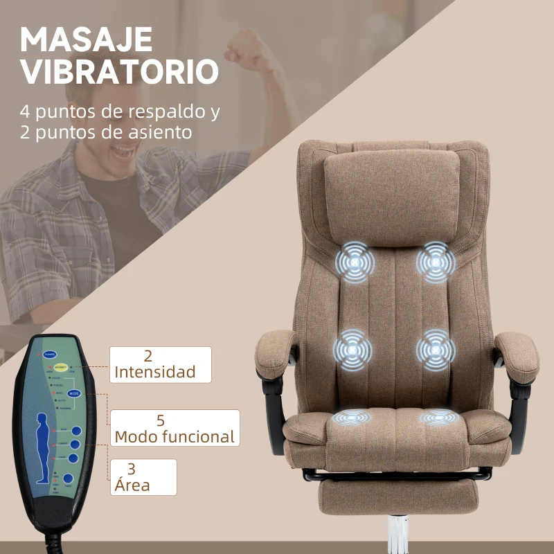 Vinsetto Silla de Oficina Reclinable y Giratoria  con 6 Puntos de Masaje Vibratorio con Mando de Control 65x61x108-118 cm Marrón