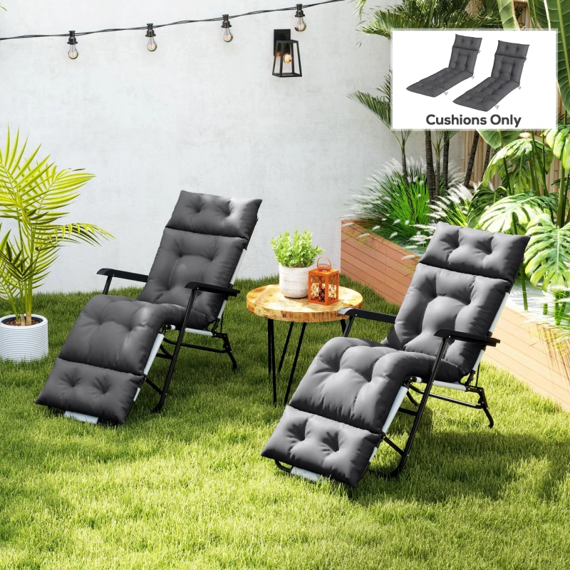 Outsunny Set of Two 190 x 56cm Sun Lounger Cushions - Dark Grey
