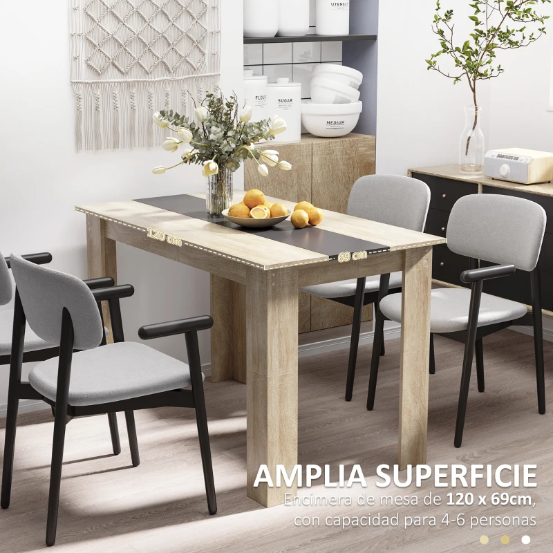 HOMCOM Mesa de Comedor para 4-6 Personas Mesa de Cocina Rectangular Estilo Moderno 120x69x75 cm Roble y Negro