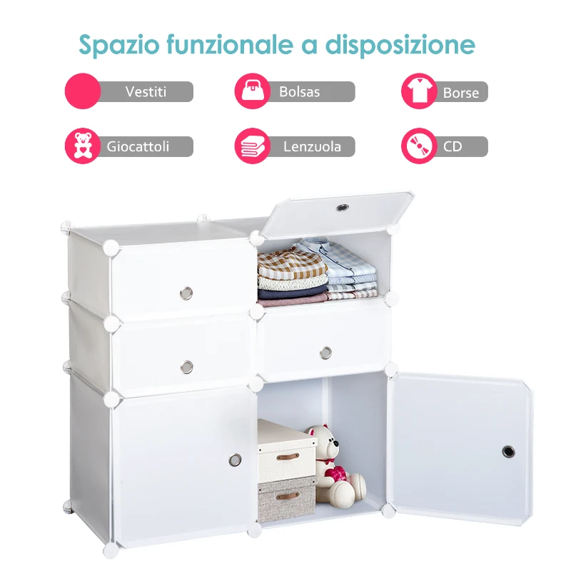 HOMCOM Armadio Scarpiera Salvaspazio, Scarpiera da Ingresso in Plastica, Armadio Modulare per Salotto e Ingressi, Scaffale Portascarpe, Multiuso 75x37x73cm, Bianco