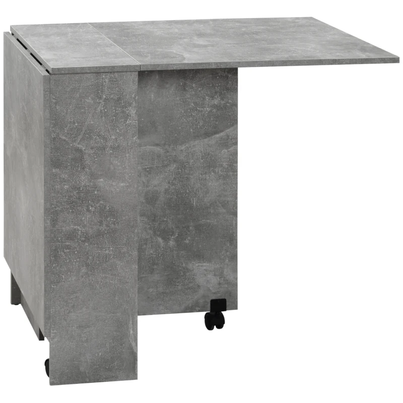 HOMCOM Mesa de Sala de Jantar Dobrável com 2 Prateleiras de Armazenamento e Rodas para Cozinha 75x140x74 cm Cinza