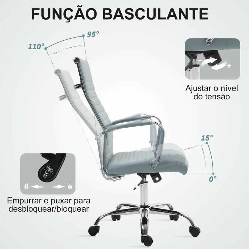 Vinsetto Cadeira de Escritório Giratoria 360° Inclinável com Altura Ajustável Rodas Apoio de Braços 54x62x104-114 cm Cinzento Claro