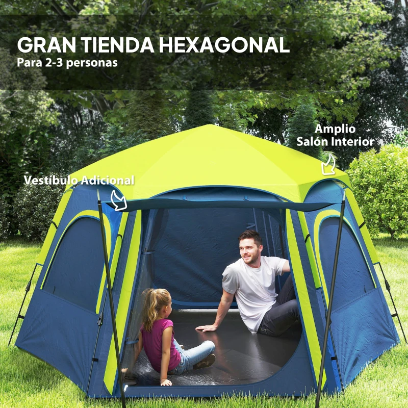 Outsunny Tienda de Campaña para 4 Personas con Fácil Montaje Protección UV y Bolsa de Transporte 280x240x155 cm Azul