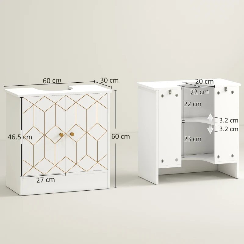 HOMCOM Under Sink Bathroom Cabinet, Under Sink Cabinet with Adjustable Shelf and Open Compartment for Basin with or without Pedestal, 60 x 30 x 60cm, White