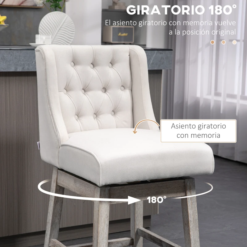 HOMCOM Juego de 2 Taburetes de Bar con Respaldo Taburetes Altos de Cocina Giratorios 180° Patas de Madera 46x57x101 cm Beige