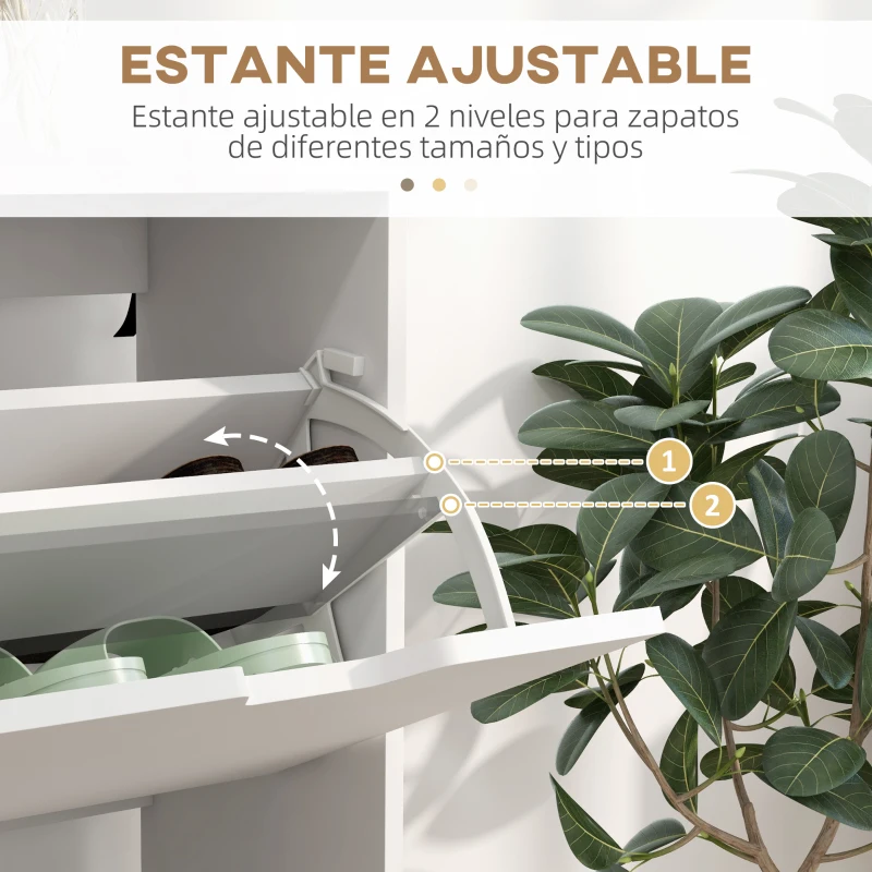 HOMCOM Zapatero Estrecho con 4 Cajones Abatibles y Patas de Madera Mueble Zapatero para 16 Pares 95x26x95 cm Blanco