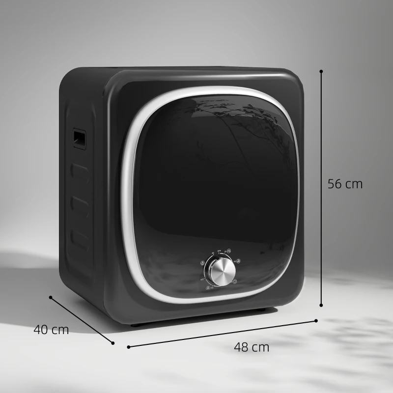 HOMCOM Secadora de ventilación eléctrica 800 W 4 Kg con 5 modos de secado, tambor de acero inoxidable, carga frontal