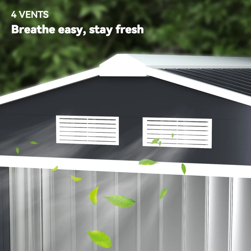 Outsunny 7 x 4ft Weatherproof Shed, Outdoor Bike Storage Shed with Ventilation Slots, Foundation Kit and Lockable Double Doors, Dark Grey