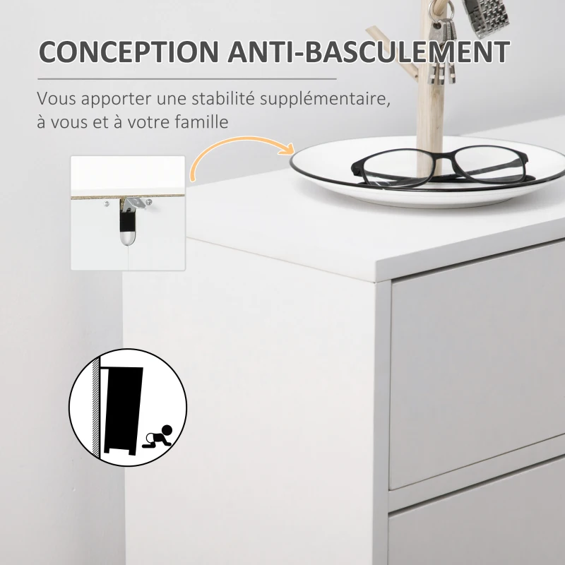 HOMCOM Meuble à chaussures 12 paires, armoire à chaussures étroite 2 tiroirs rabattables et 1 tiroir 75 x 26 x 110 cm, blanc