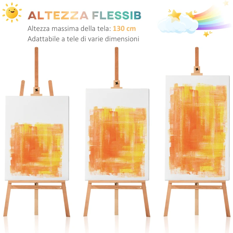 HOMCOM Cavalletto per Pittura Treppiede con Supporto per Tela Regolabile in Legno di Faggio, 65x68x174-230 cm