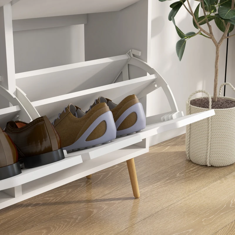 HOMCOM Zapatero Estrecho con 4 Cajones Abatibles y Patas de Madera Mueble Zapatero para 16 Pares 95x26x95 cm Blanco