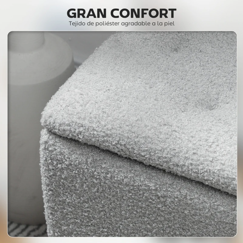 HOMCOM Banco Almacenaje Plegable Capacidad de 57 L 95x38x45 cm Tapizado en Borreguito Pie de Cama para Salón Dormitorio Gris