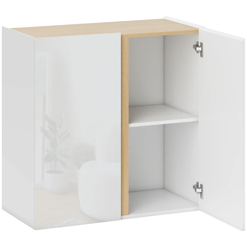 HOMCOM Buffet de alta brillantez, mueble de almacenamiento con 2 puertas de cierre suave y estante ajustable, 80x40x80cm, blanco