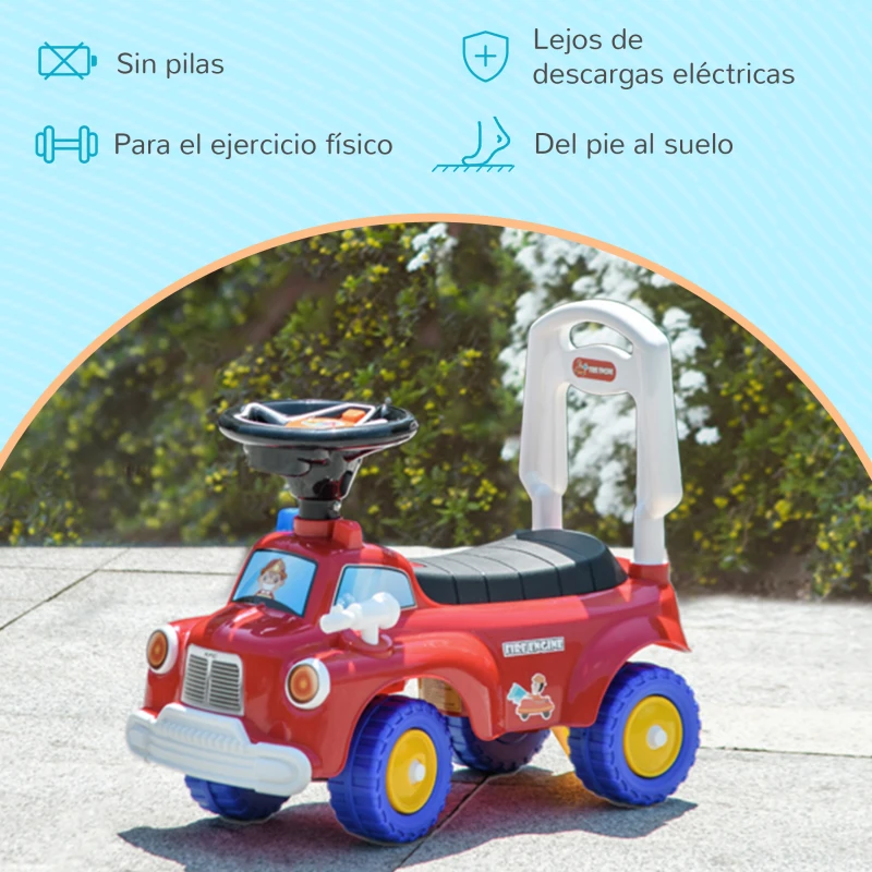 AIYAPLAY Coche Correpasillos para Niños de 18-36 Meses con 3 Luces Música Volante y Compartimento de Almacenaje 49x24x42 cm Rojo