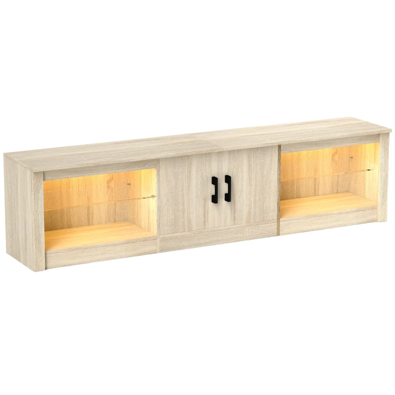 HOMCOM Mueble de TV Moderno Mueble de TV para Salón con Luces LED RGB y Estantes de Vidrio Abiertos 180x35x45 cm Roble
