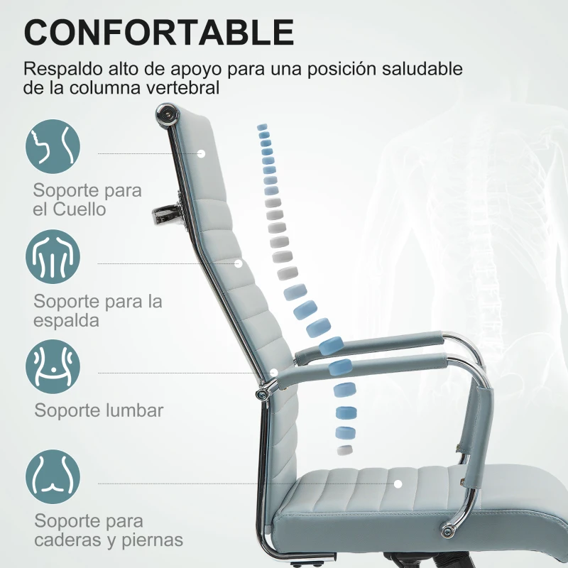 Vinsetto Silla de Escritorio Giratoria con Respaldo Alto Altura Ajustable Función Basculante y Reposabrazos Gris Claro