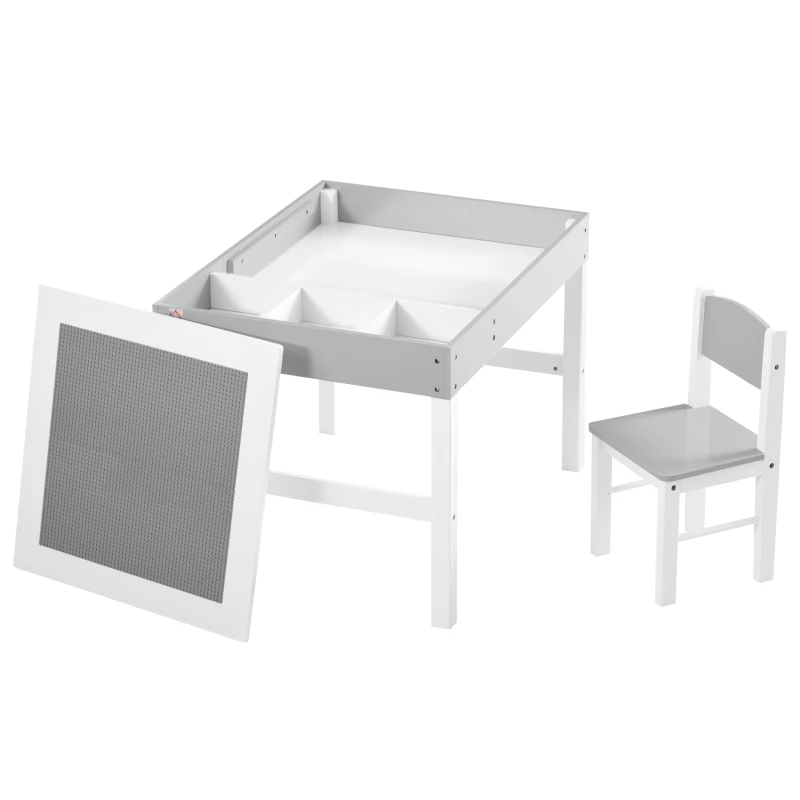 HOMCOM Kids Table and Chair Set, with Storage Space - Grey
