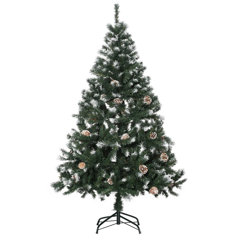 HOMCOM Künstlicher Weihnachtsbaum, 676 Zweige, 41 Zapfen, verschneite Spitzen, feuerfest, 180 cm