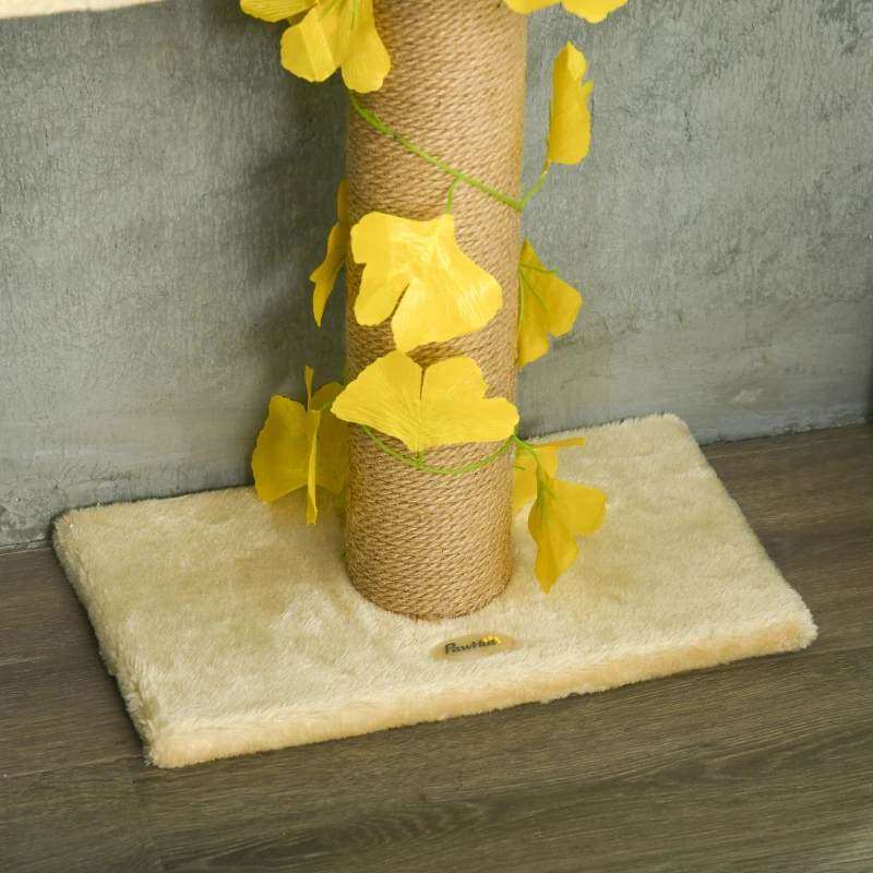 PawHut 242cm Adjustable Floor-To-Ceiling Cat Tree, with Artificial Decoration, Perches, Anti-Slip Kit - Yellow