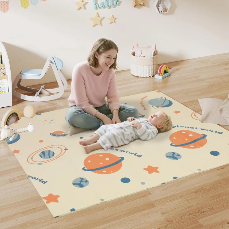 AIYAPLAY Tapis pour Enfants 0-6 Ans sur le Thème de l'Espace avec Surface Imperméable en XPE Multicolore, 196x176x1,5 cm