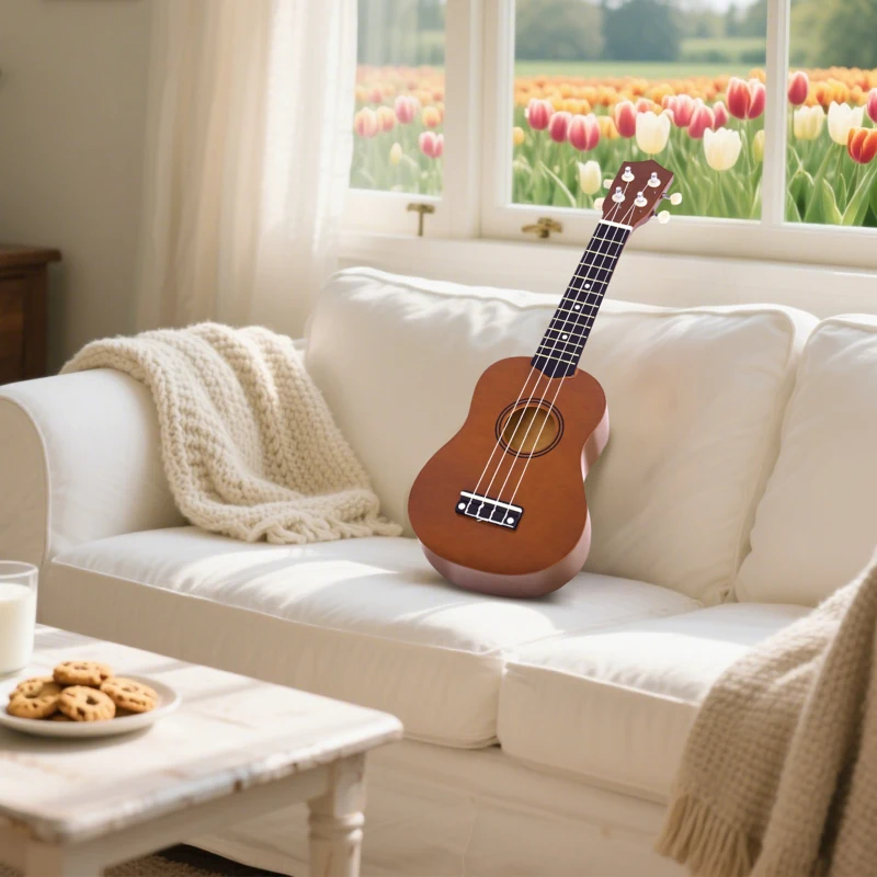 HOMCOM Ukelele Soprano para Principiantes con 4 Cuerdas de Nylon Ajustables Juguete educativo 53x17,5x6,2cm Marrón
