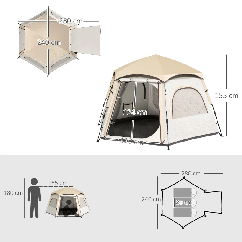 Outsunny Tenda de Campismo para 2-3 Pessoas Dobrável com Fácil Instalação e Bolsa de Transporte 280x240x155 cm Branco e Bege