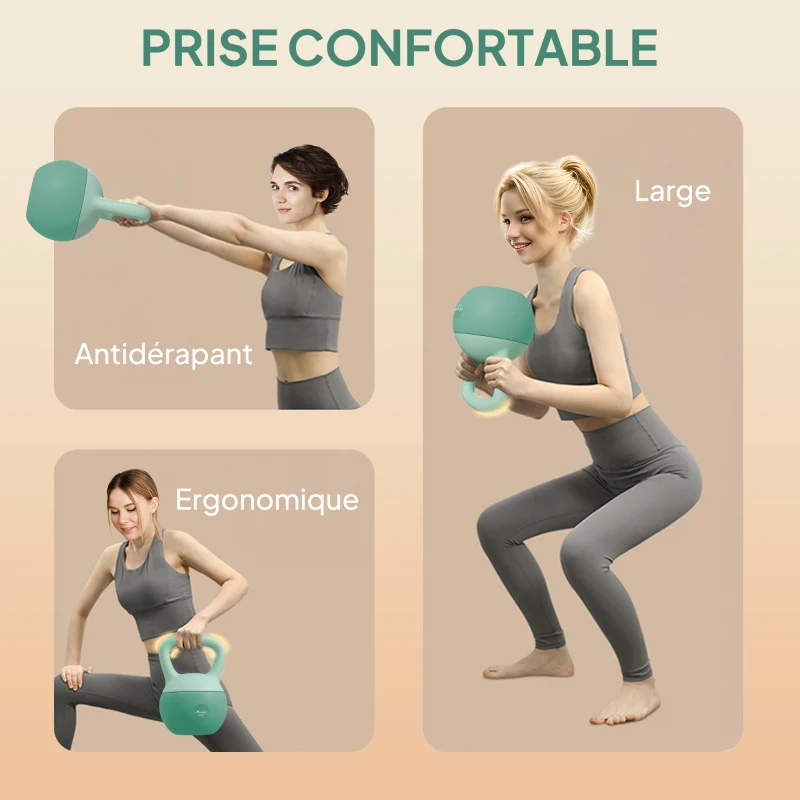 SPORTNOW Kettlebell 8 kg, avec poignée antidérapante, pour fitness musculation cardio, 19 x 19 x 28 cm, vert