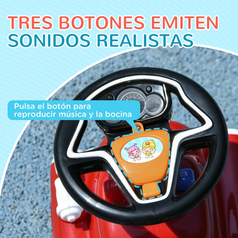 AIYAPLAY Coche Correpasillos para Niños de 18-36 Meses con 3 Luces Música Volante y Compartimento de Almacenaje 49x24x42 cm Rojo