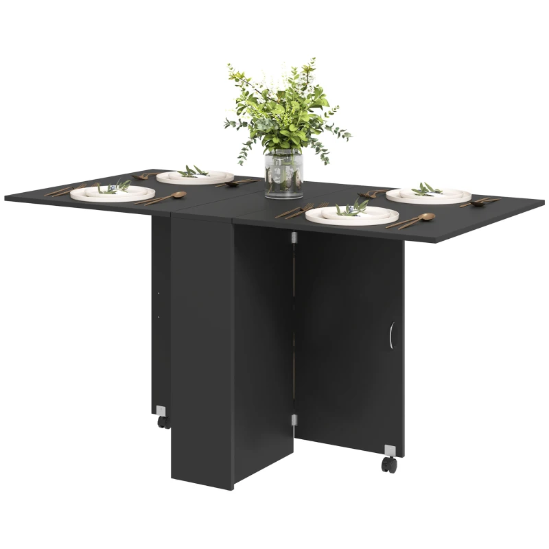 HOMCOM Mesa de Cocina Plegable con 2 Ruedas 2 Estantes de Almacenaje y 2 Alas Abatibles Estilo Moderno 75x140x74 cm Negro