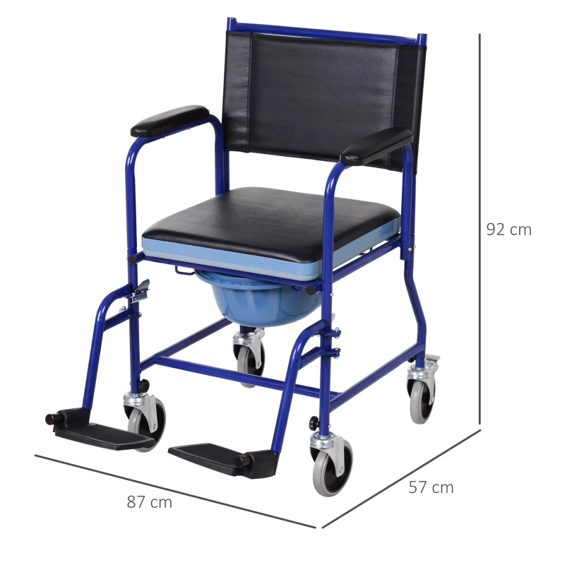 HOMCOM Sedia a Rotelle Bagno con Vaso Rimovibile in Tubi di Ferro e PVC 87 x 57 x 92cm