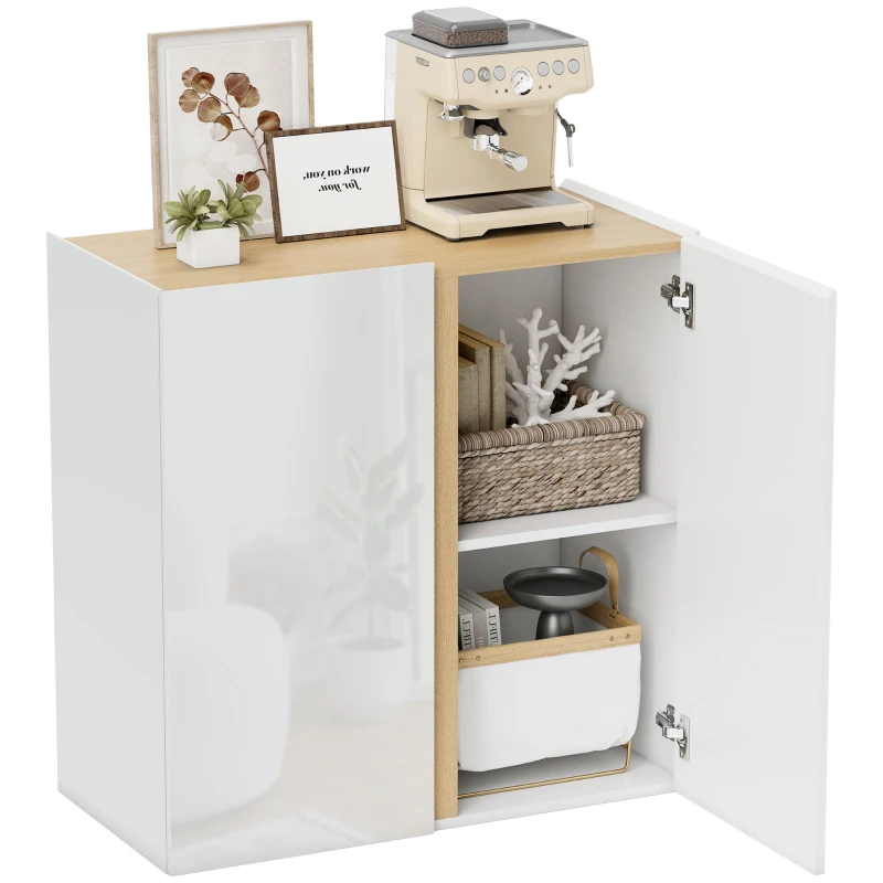 HOMCOM Buffet de alta brillantez, mueble de almacenamiento con 2 puertas de cierre suave y estante ajustable, 80x40x80cm, blanco