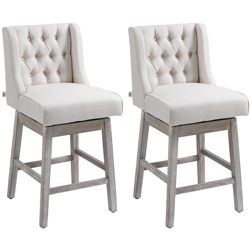 HOMCOM Juego de 2 Taburetes de Bar con Respaldo Taburetes Altos de Cocina Giratorios 180° Patas de Madera 46x57x101 cm Beige