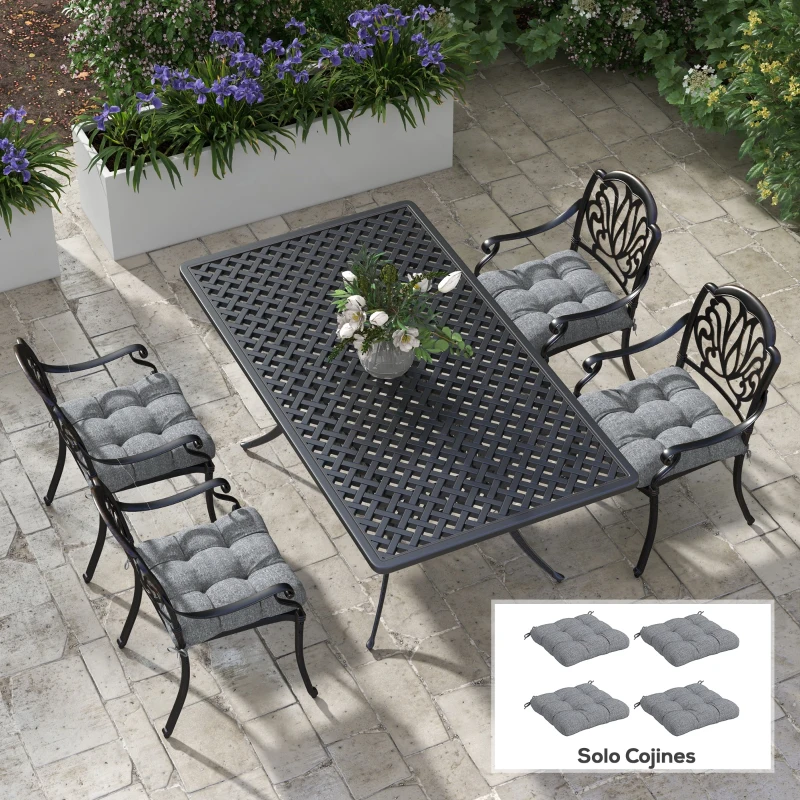 Outsunny Conjunto de Cojines para Sillas de Comedor y Jardín Impermeable y Anti-UV con 2 Cordones de Fijación 48x48x10 cm Gris