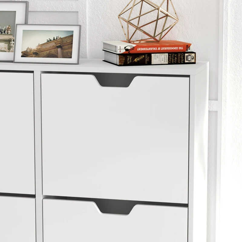 HOMCOM Zapatero Estrecho con 4 Cajones Abatibles y Patas de Madera Mueble Zapatero para 16 Pares 95x26x95 cm Blanco