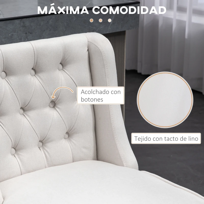 HOMCOM Juego de 2 Taburetes de Bar con Respaldo Taburetes Altos de Cocina Giratorios 180° Patas de Madera 46x57x101 cm Beige