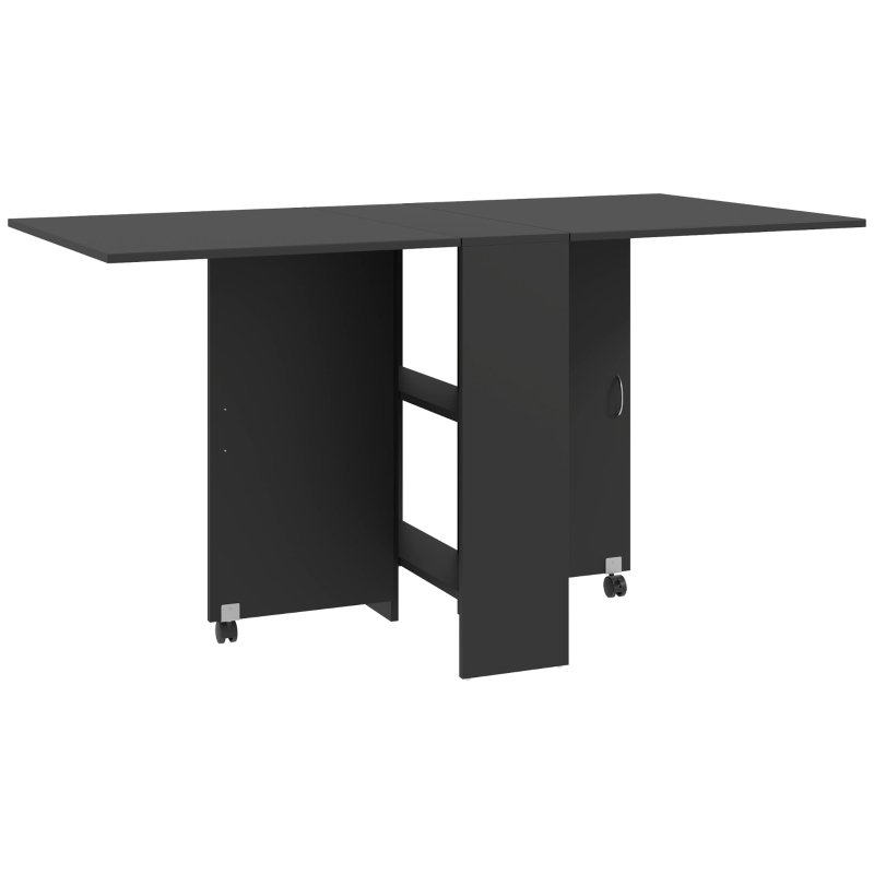 HOMCOM Mesa de Cocina Plegable con 2 Ruedas 2 Estantes de Almacenaje y 2 Alas Abatibles Estilo Moderno 75x140x74 cm Negro