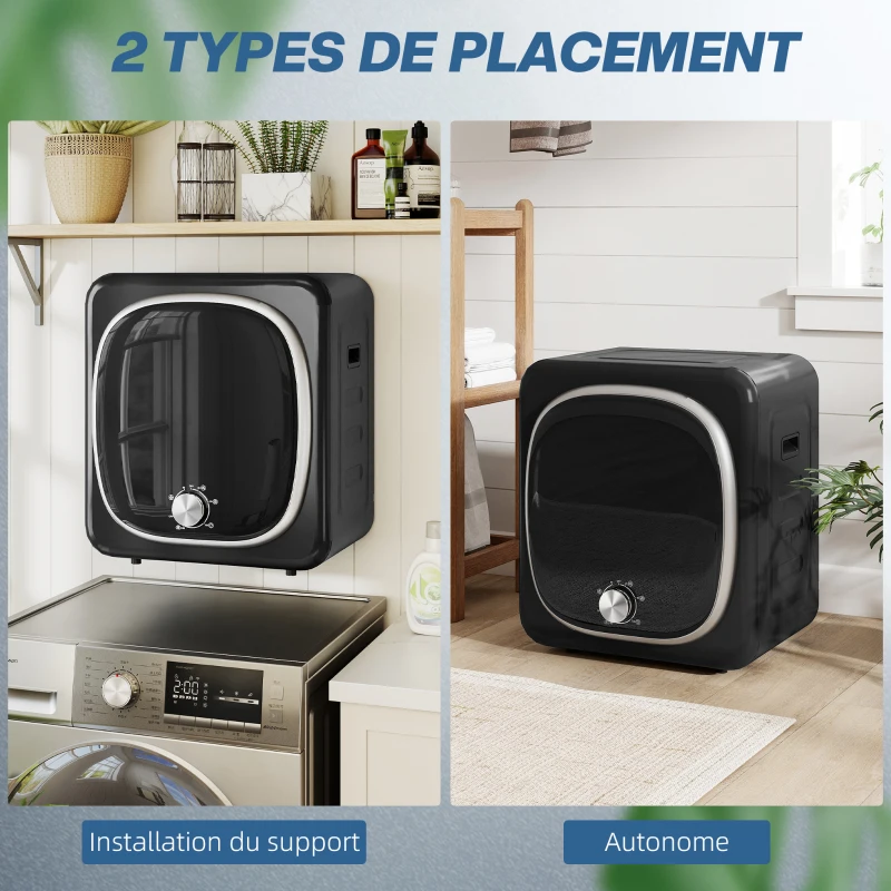 HOMCOM Secadora de ventilación eléctrica 800 W 4 Kg con 5 modos de secado, tambor de acero inoxidable, carga frontal