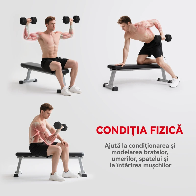 HOMCOM Gantera hexagonala de 20kg din otel si cauciuc pentru antrenament in sala de sport, acasa si la birou, negru