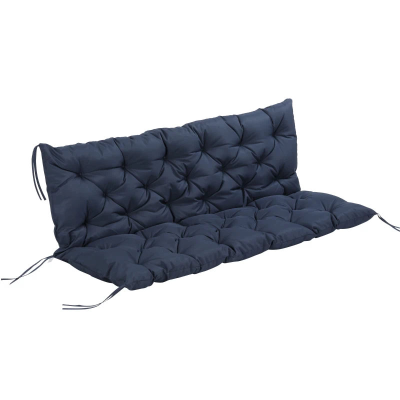 Outsunny Colchón de Banco de 3 Plazas 150x98x8 cm con 6 Cordones de Fijación para Jardín Terraza Balcón Exterior Azul