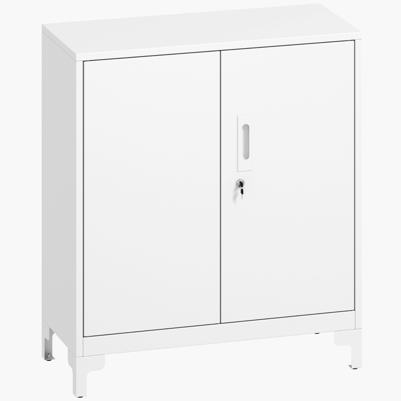 HOMCOM Armario de Oficina de Metal con Puertas con Cerradura, Cómoda de Oficina, Diseño de 2 Estanterías, Color Blanco