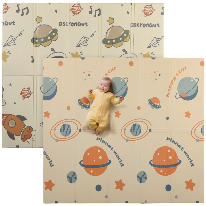 AIYAPLAY Alfombra para Niños 0-6 Años con Temática de Espacio, Superficie Impermeable en XPE Multicolor, 196x176x1.5 cm