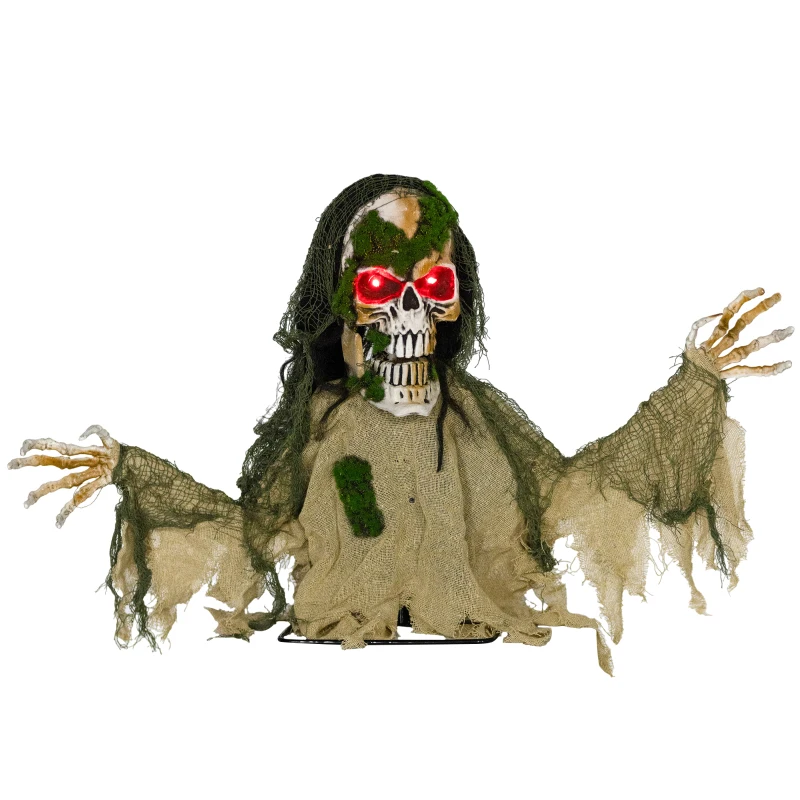Outsunny Halloween Animated Skeleton with Glowing LED Eyes, Half-Body Scary Halloween Decorations, Battery Operated, Indoor Party Props