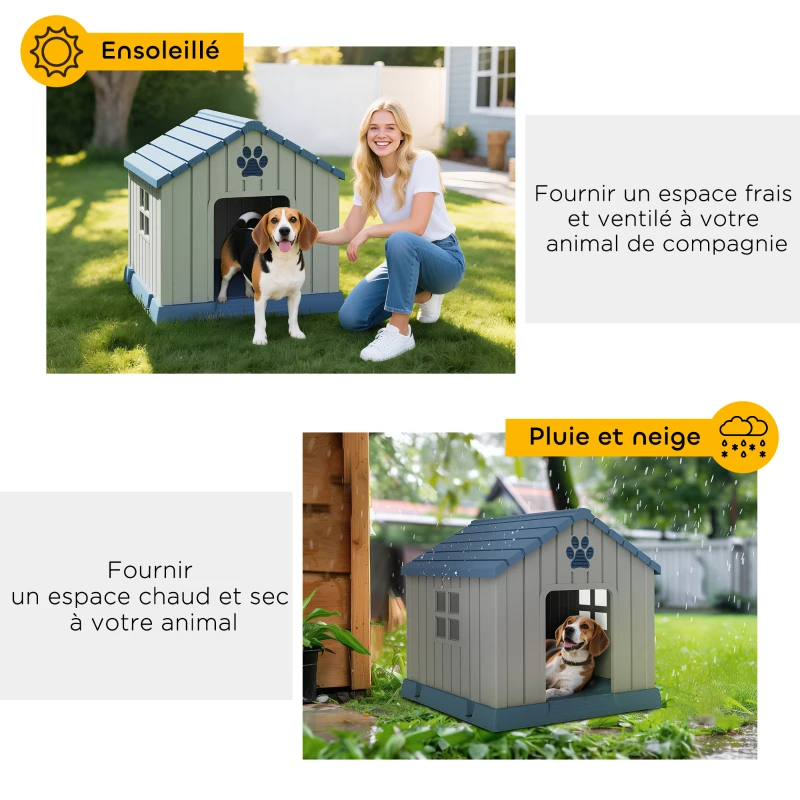 PawHut Niche pour chien extérieur maison chien extérieur bouches d'aération et plancher suréleveé 85 x 79 x 82 cm bleu