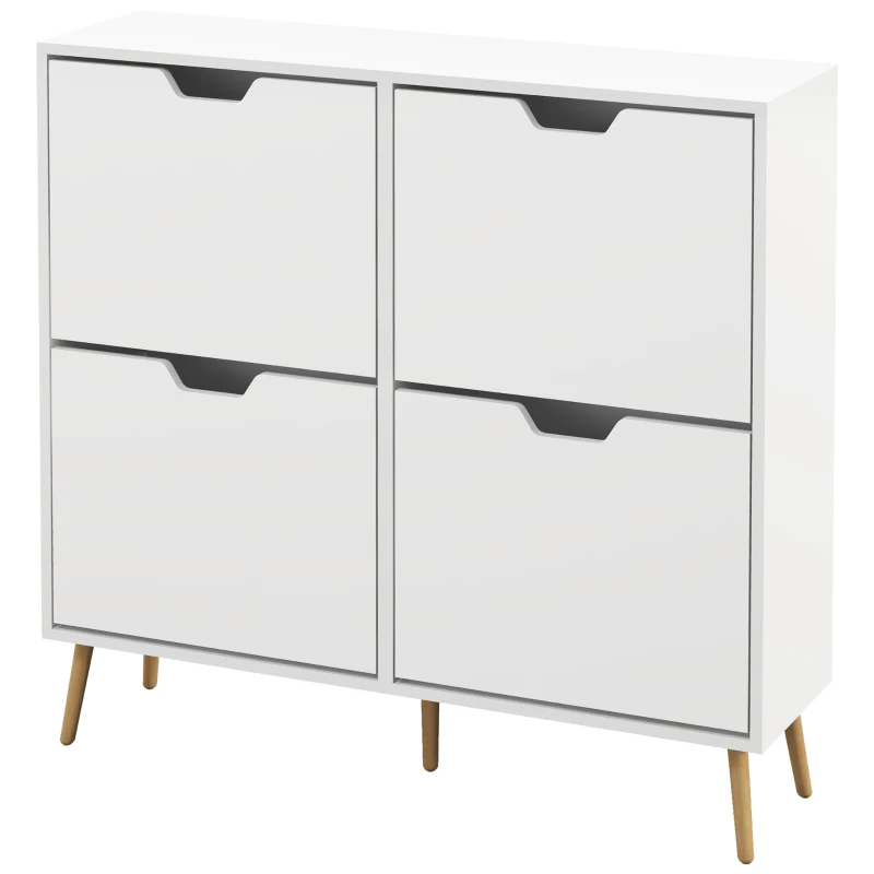 HOMCOM Zapatero Estrecho con 4 Cajones Abatibles y Patas de Madera Mueble Zapatero para 16 Pares 95x26x95 cm Blanco