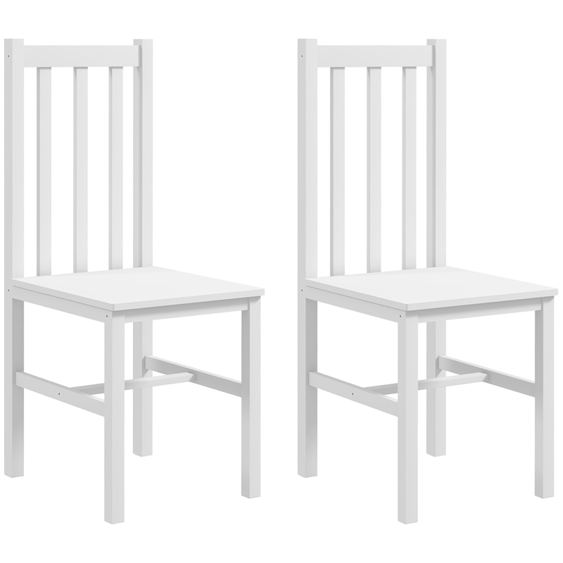 HOMCOM Juego de 2 Sillas de Comedor con Respaldo Alto de Listones y Estructura en Madera de Pino 38,5x47,5x99 cm Blanco