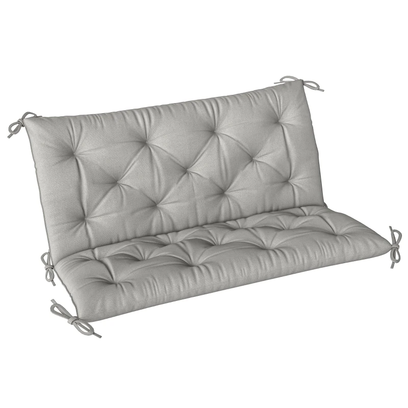 Outsunny 2 Seater Bench Pad, Garden Chair Cushion with Back and Ties for Indoor and Outdoor Use, 98 x 100 cm, Light Grey